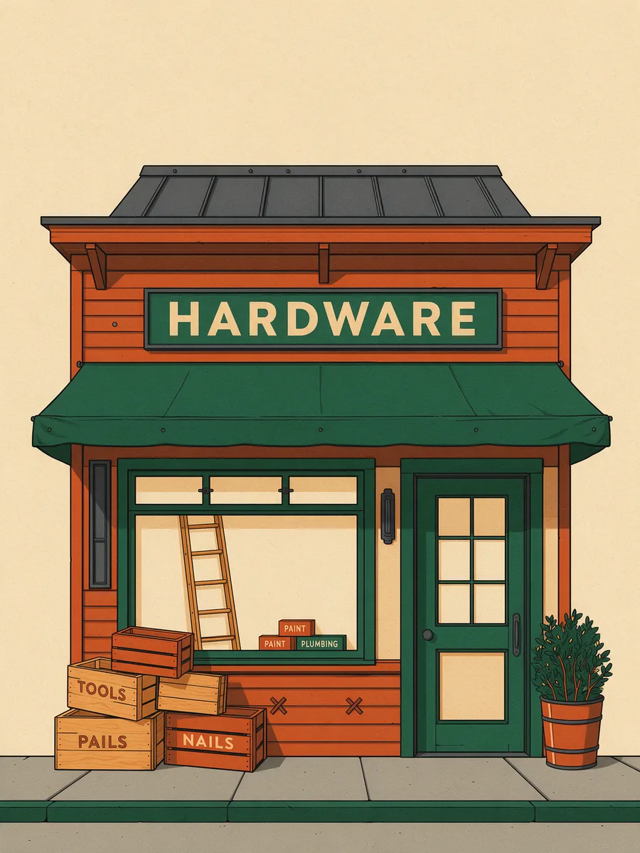Kowalski Hardware, an illustrated hardware shopfront